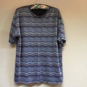 Farentino Ferre Italy Women's Short Sleeve Casual Shirt Top XL Chevron Blue